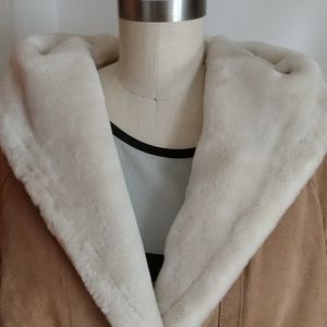 #6 NWOT SUEDE LEATHER PLUSH lined "Stadium" STORM COAT Toggle Closure Hooded